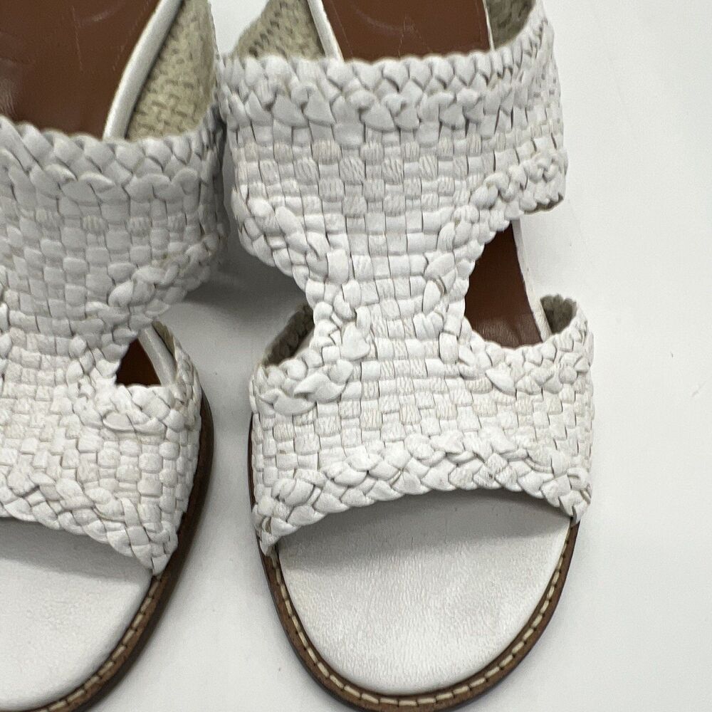 Aquatalia White Leather Woven Braided Slide Sandal Women's US 9.5 Block Heel - Picture 2 of 7